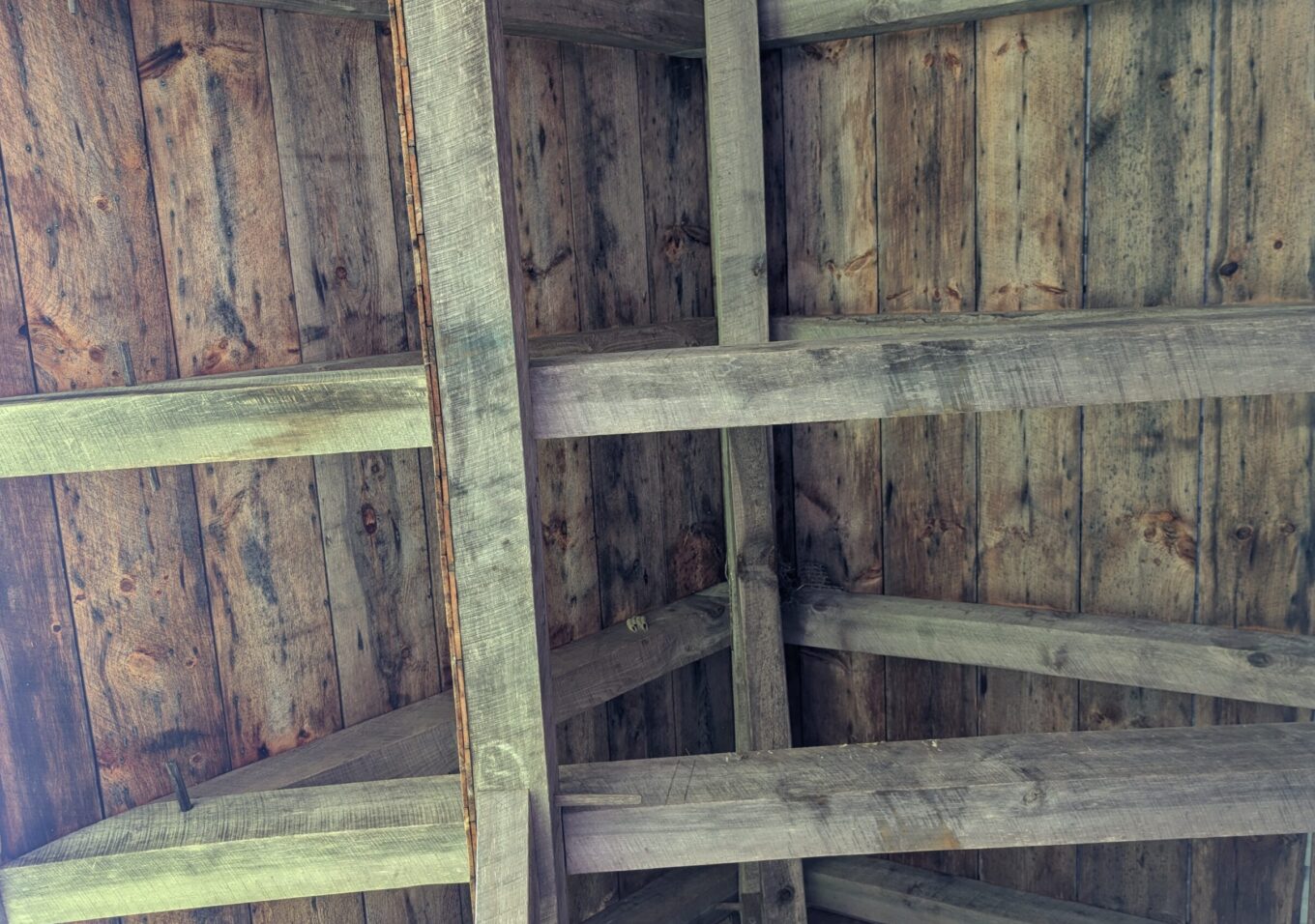 Interior wooden roof beams