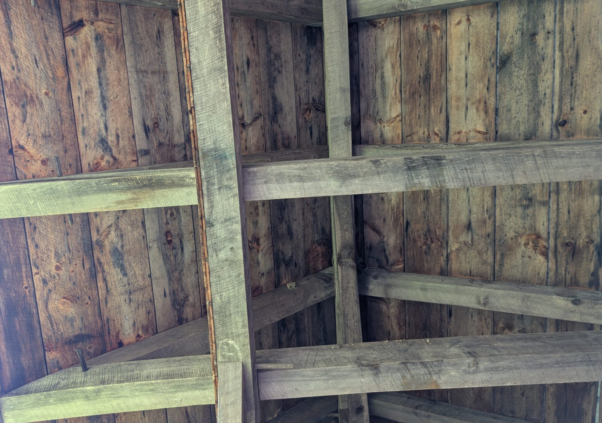 Interior wooden roof beams