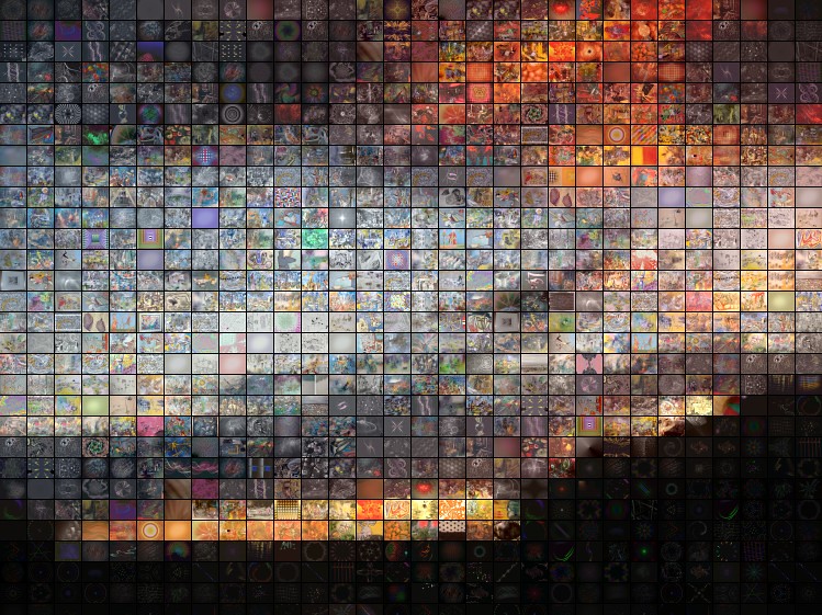 This is a picture of a sunset comprised of many small individual pictures of other things.